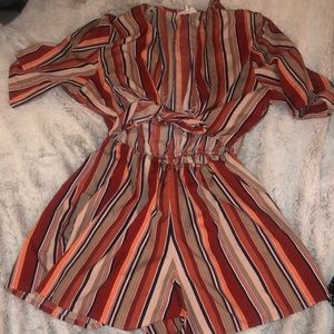 Short Sleeve Tie Front Striped Romper